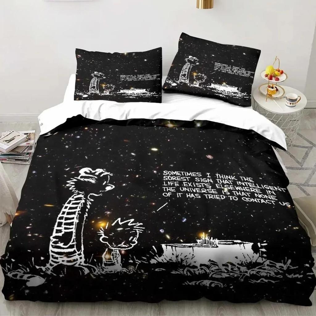 Cartoon Bedding Set C-Calvin&Hobbes 3D Printed Duvet Cover Set Soft Single Twin Double Queen King Size for Kids Child Gift Comic