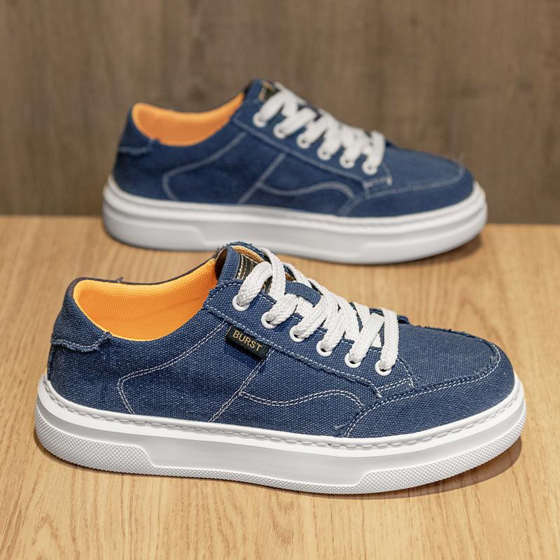 College Style Canvas Breathable Board Shoes Flat Bottom Low Top Lace-Up Sports Trendy Shoes Cold Sticky Men'S Shoes