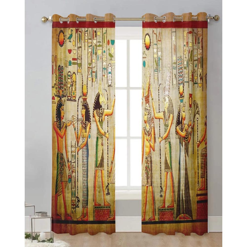 Egyptian Design Culture Retro Design Transparent Drapes Living Room Window Panel Soft Tulle Curtains For Bed Chamber Cooking Area Household
