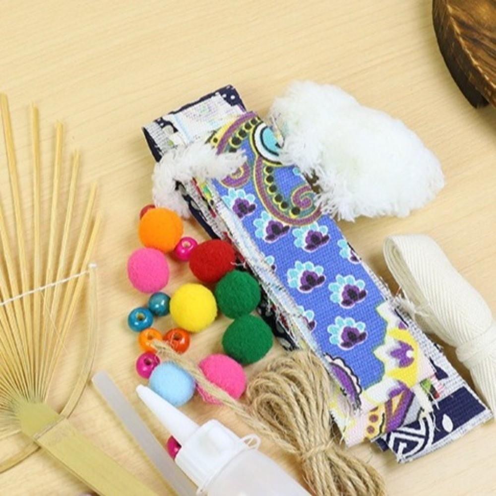 Artistic Handmade DIY Bamboo Fan Romantic Traditional Hand Cranked Fan Chinese Style DIY Material Pack Kindergarten