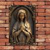 Vintage Brązowy Aluminiowy Dekor Ścienny z Matką Boską Religijny Unikalny Prezent
