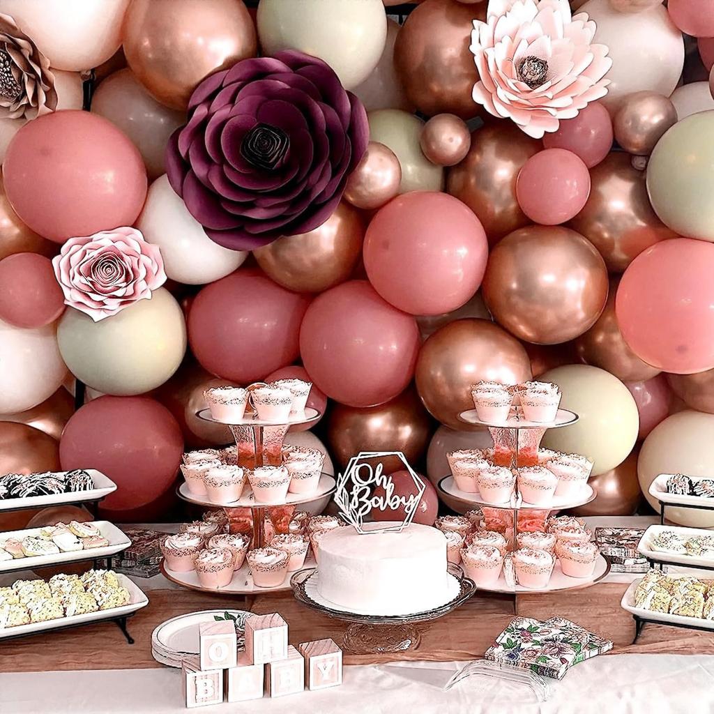 Partyda Balloons, Pack of 60, White, Reddish, Pink, and Rose Gold Balloons, Latex Balloons, Confetti Balloons, Metallic Balloons, Birthday Decorations