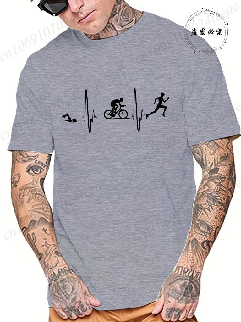 Unisex Fashion Casual Tee Tops Cool Funny Triathlon Heartbeat Design Print Tshirt Summer Unisex T Shirt Oneck Male Tees Tshirt Tops
