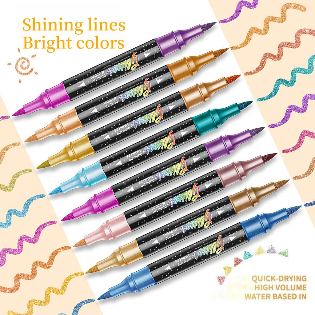 1 CAJA/12 uds/24 uds/36 uds/48 uds Rotulador Bolígrafo Flash de Doble Punta Punta Suave Doble Color Cabello, Bolígrafo Acuarela Flash para Pintar Papelería