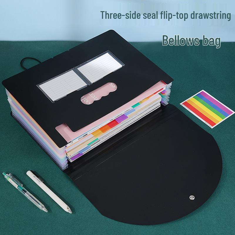A4 Accordion File Folder with 25 Pockets, Color Inner Pages, and Lanyard Flap (PP Material)