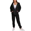 Women's Fashion Hooded Long Sleeve Color Zipper Elastic Waist Loose Sweatshirt Set