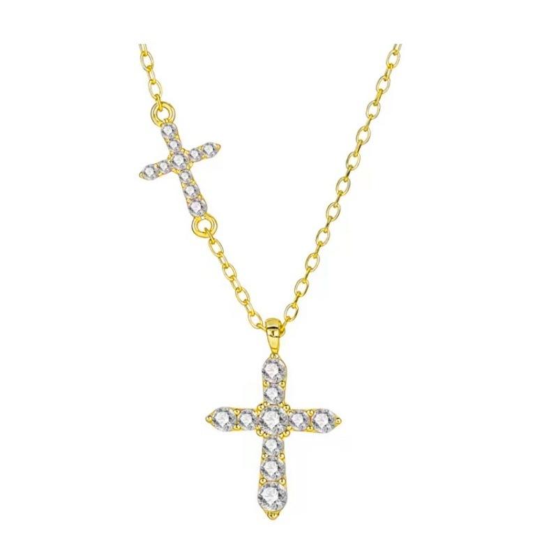925 Silver Cross Necklace for Women , Full Diamond Inlay Pendant , Light Trendy Choker 925 silver золотой