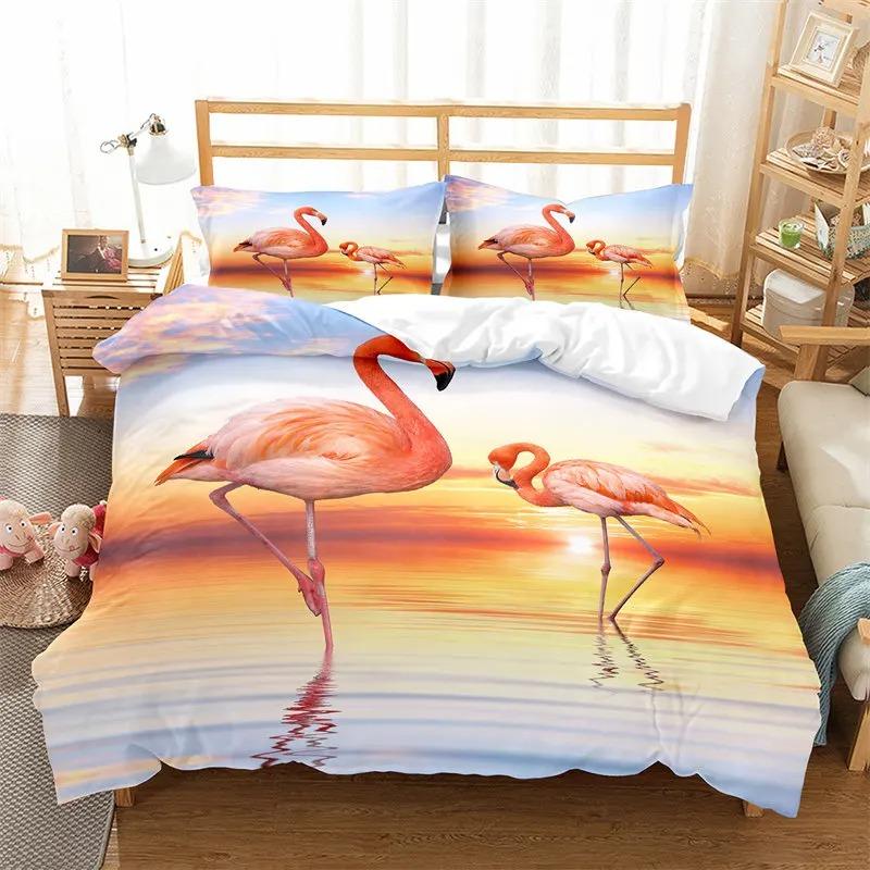 Comforter Girls Flamingo Twin Queen Tropical Leaves Floral Bedding Set For Teen Women Room Dorm Decor Hawaiian Comforter