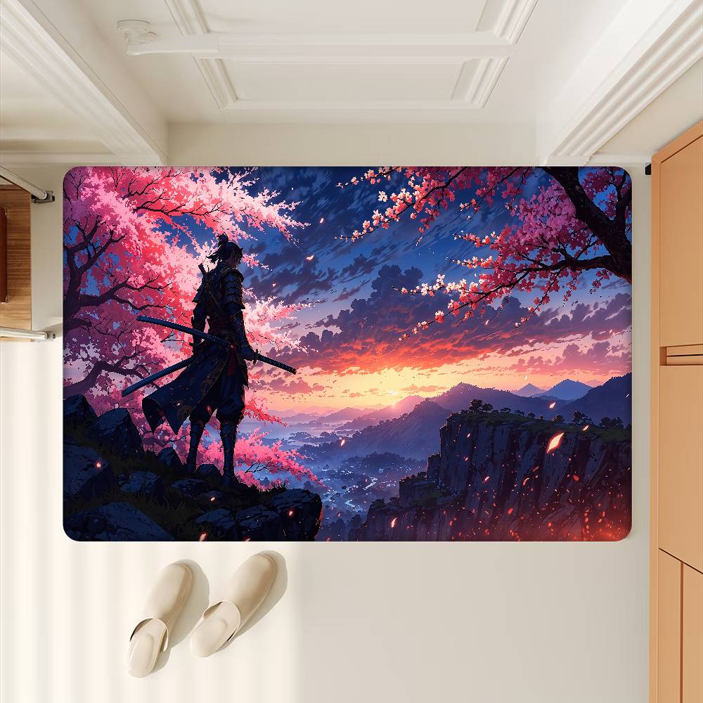 Cherry Blossom Art Pattern Hallway Carpet Non-Slip Laundry Room Mat Laundry Decor Balcony Child Living Room Bedside Area Rugs