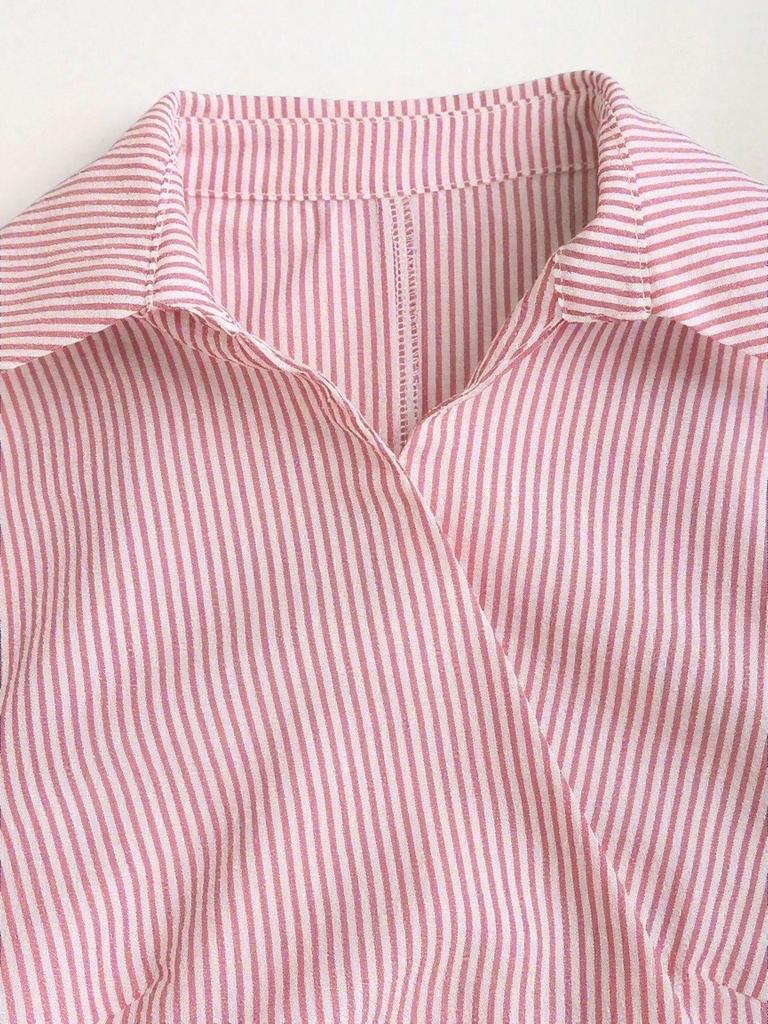 2025 Early Autumn Korean Style Women's Irregular Lace-up Striped Long Sleeve Shirt