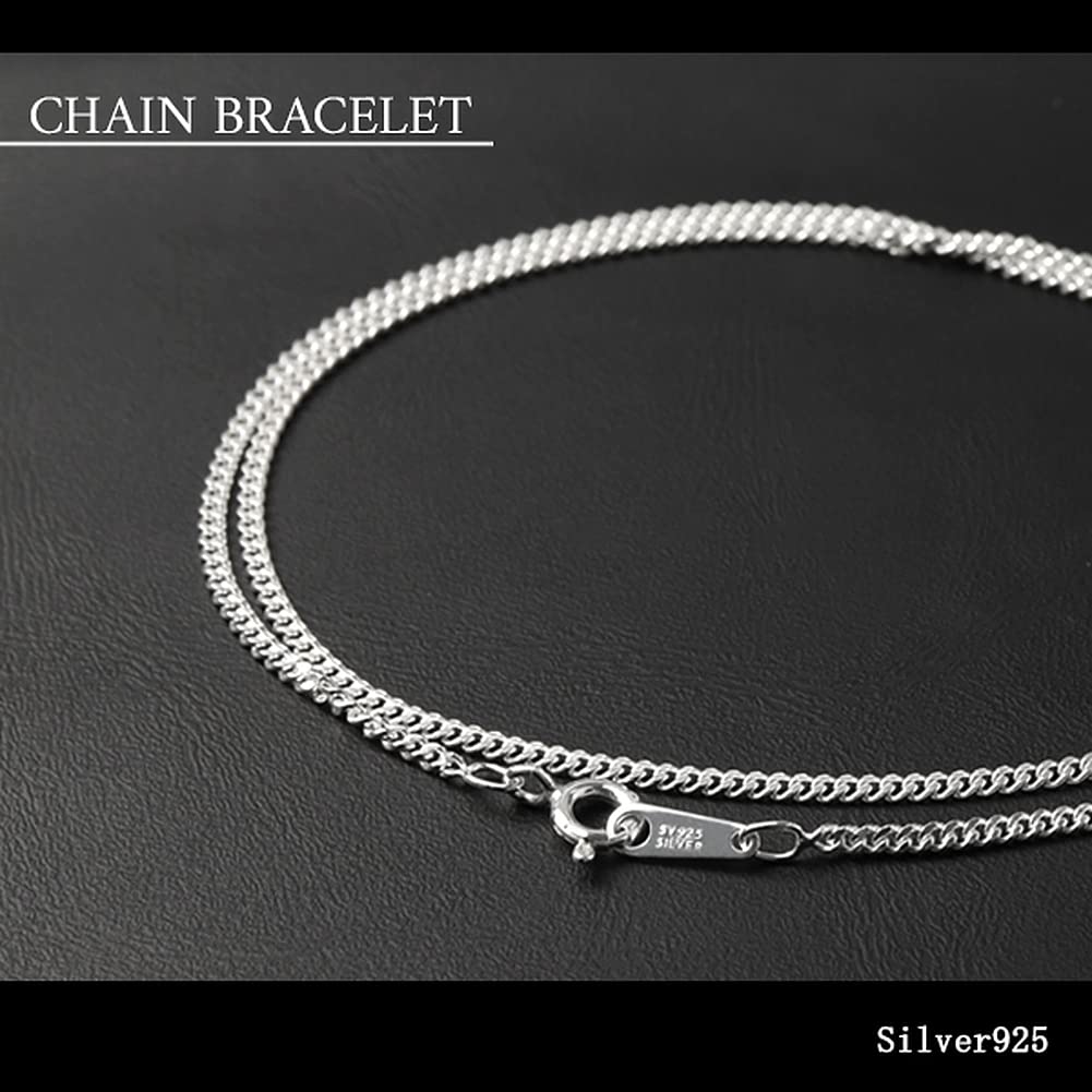 [Shinjuku Gin no Kura] Silver 925 Curb Chain Double Wrap Bracelet for Men, Approx. 1.7mm Wide, 20cm, Simple, Large