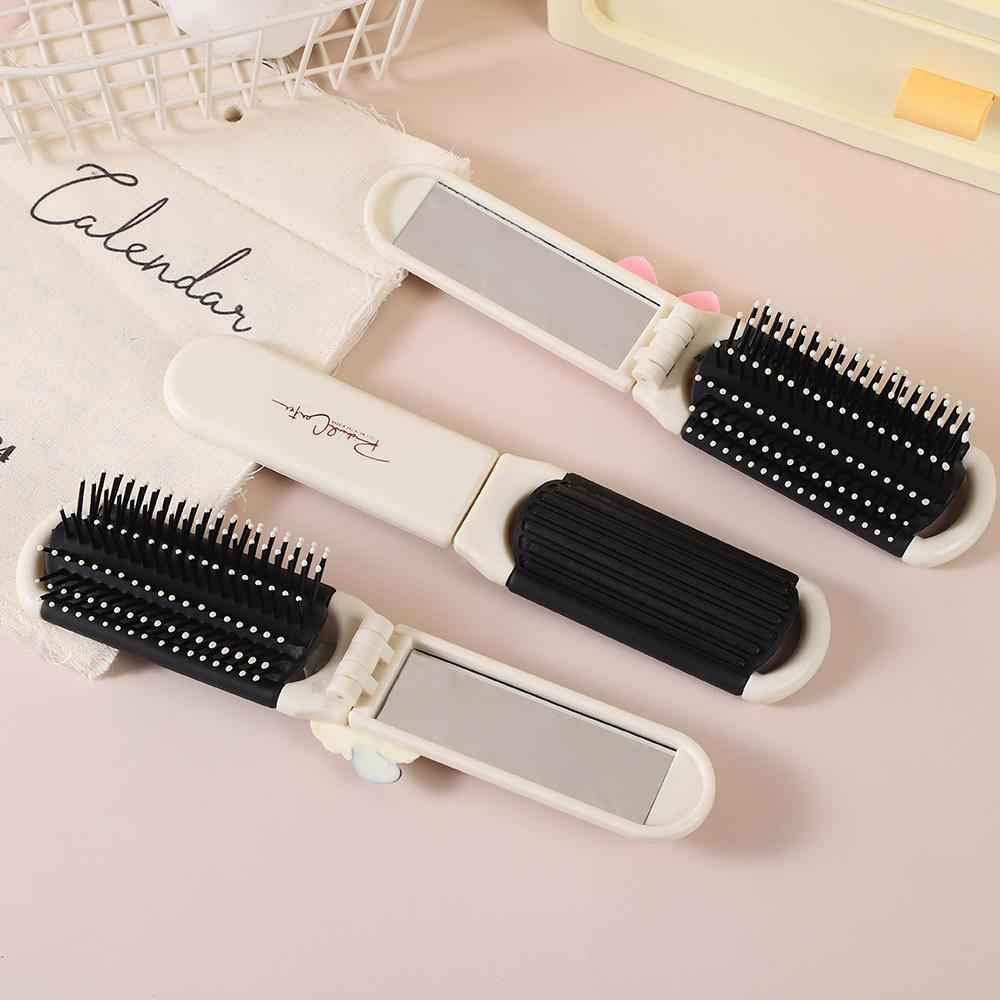 Bow Mini Haarborstel Opvouwbare Massagekam Hoofdmassage Antistatische Haarborstel Meisje Haarkam met Spiegel Draagbaar Reizen