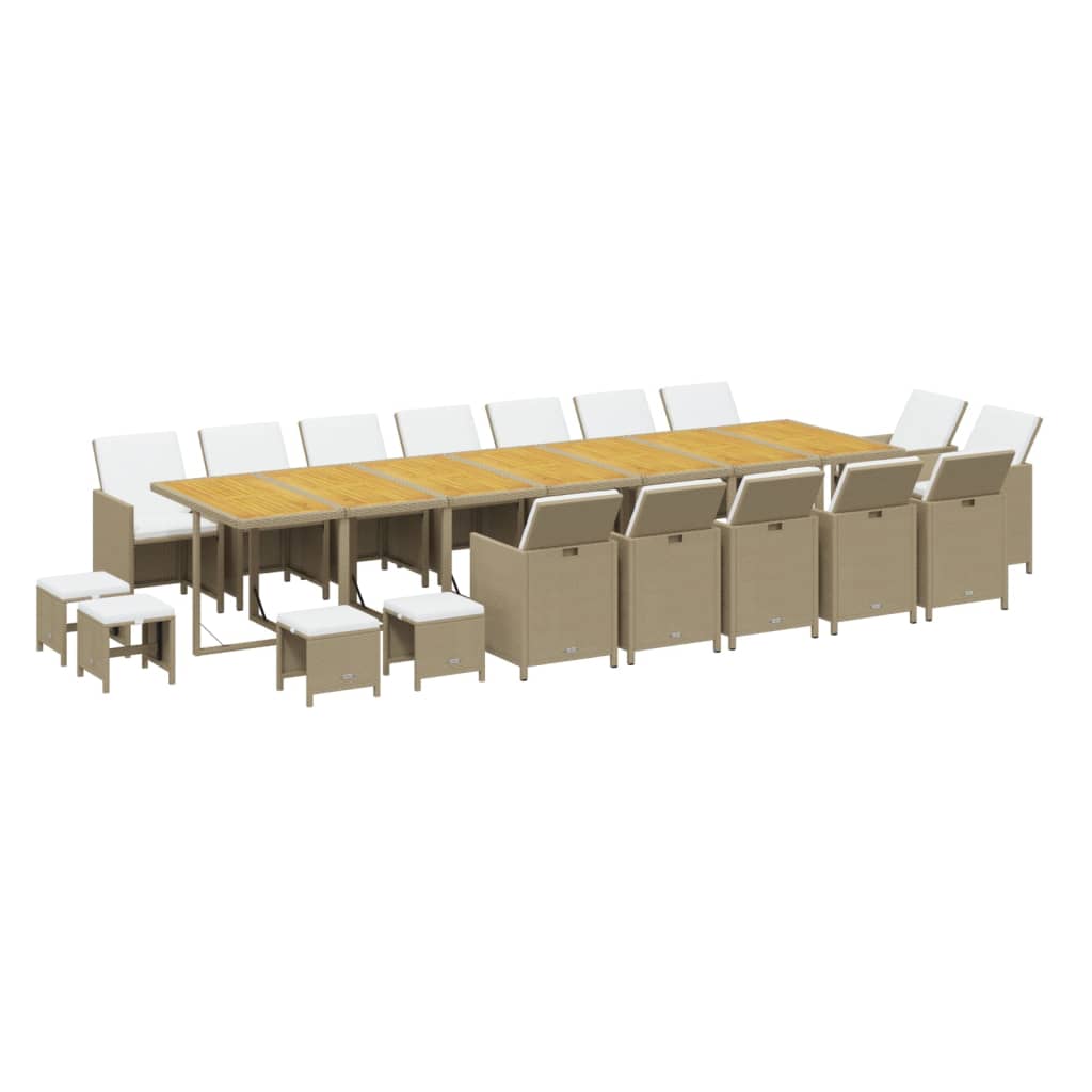 19 piece Garden Dining Set with Cushions Poly Rattan Beige