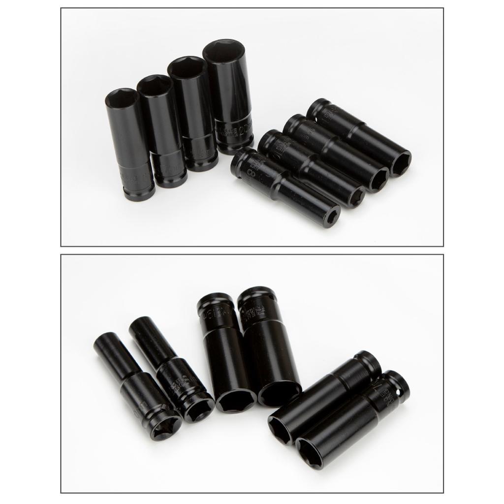 10/13Pcs Efficient 1/2" Drive Deep Impact Socket 6 Point for Efficient Screw Tightening Automotive and Furniture Repair
