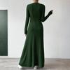 26-3-14-Women's Long Sleeve Dress Fall Casual T Shirt Loose Fit Pleated Front Dresses With Pockets2101