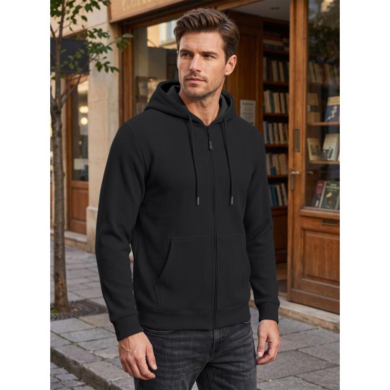 Men S Jacquard Hooded Zip Up Loose Casual Sport Sweatshirt