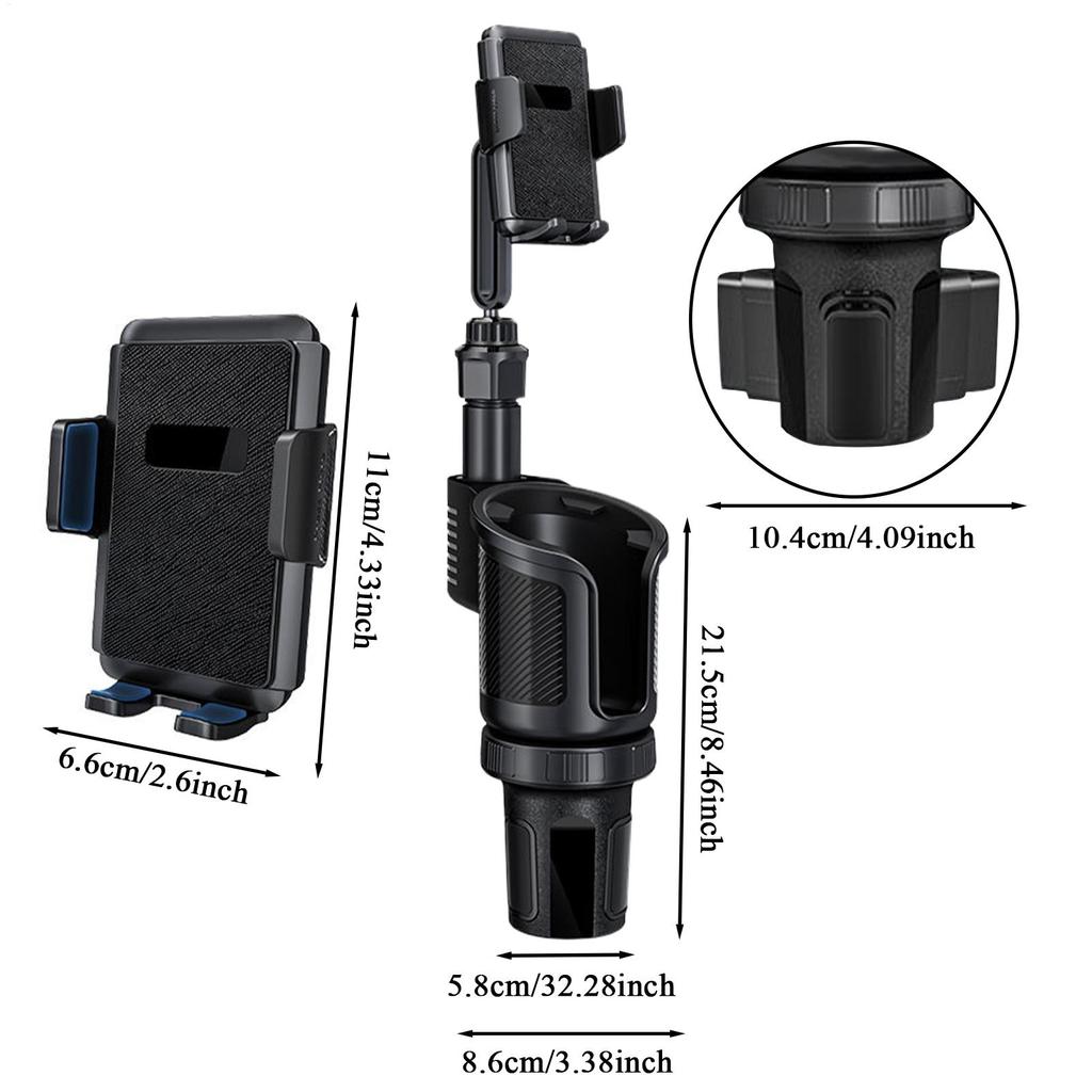 Cup Holder For Car 2 In 1 Drink Extender With Phone Stand 360 Degree Rotation Non-Slip Car Water Bottle Holder For Vehicle Truck