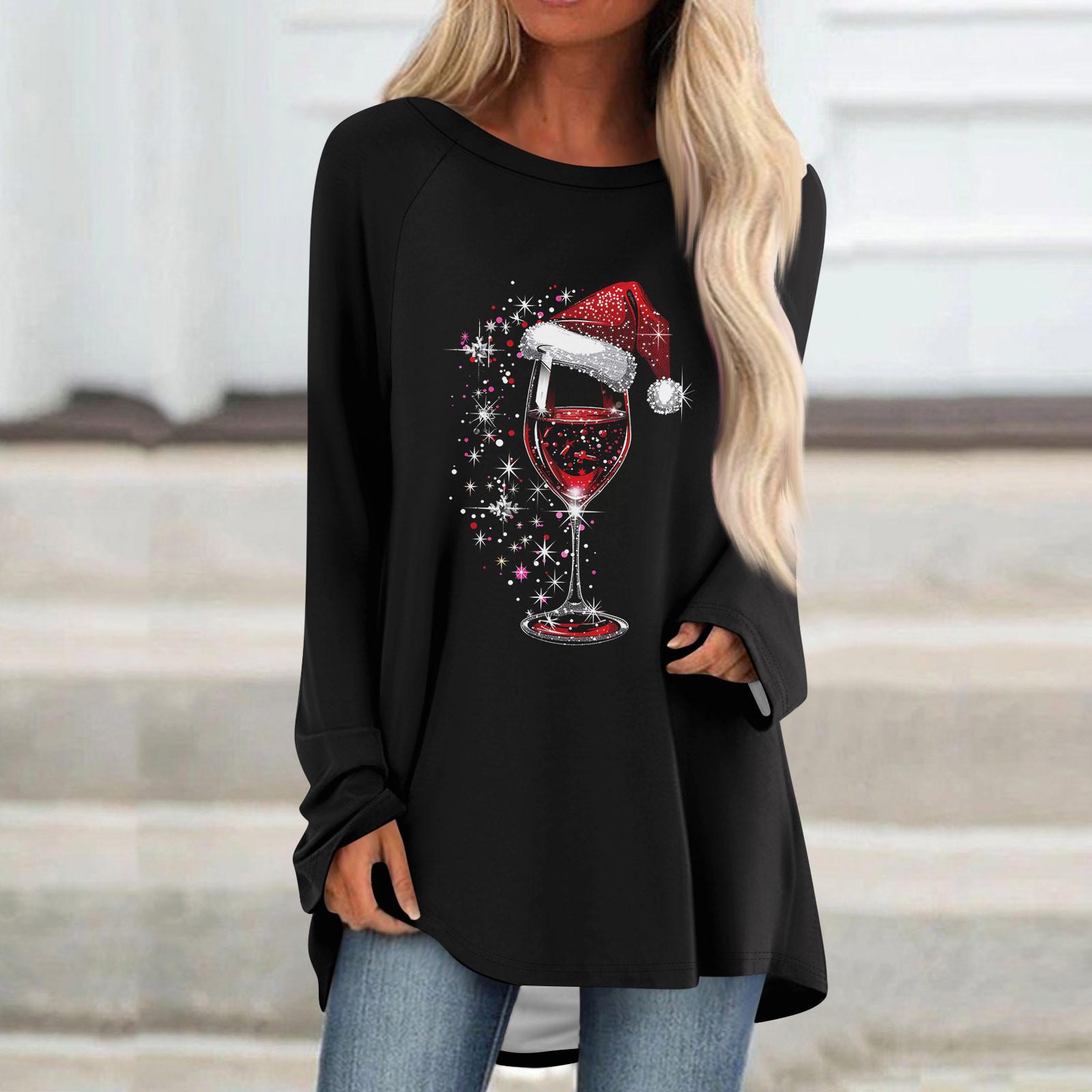 

Женский модный свободный свитер средней длины с круглым вырезом и рождественским принтом, рукава реглан, повседневный топ с длинными рукавами XXXL винный