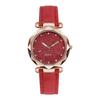 Korean Fashion Rose Gold Quartz Watch with Rhinestone Accents and Adjustable Leather Strap