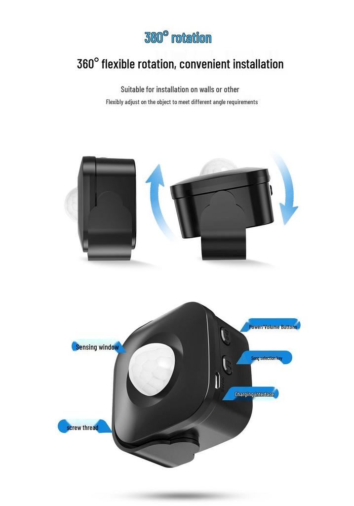 Rechargeable Sensor Doorbell with Voice Welcome and Ding Dong Alert for Store Entry