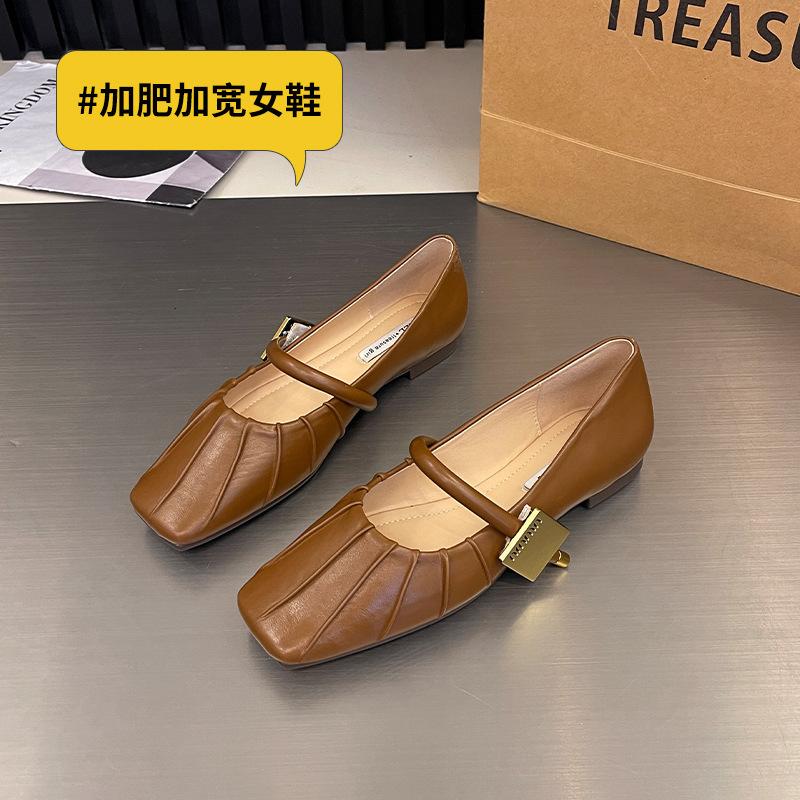 French Mary Jane Shoes Women's Flat-soled Ladyshoes One-word Buckle Single Shoes Spring Soft-soled Fairy Shoes Fat Feet Wide Feet Women's Shoes