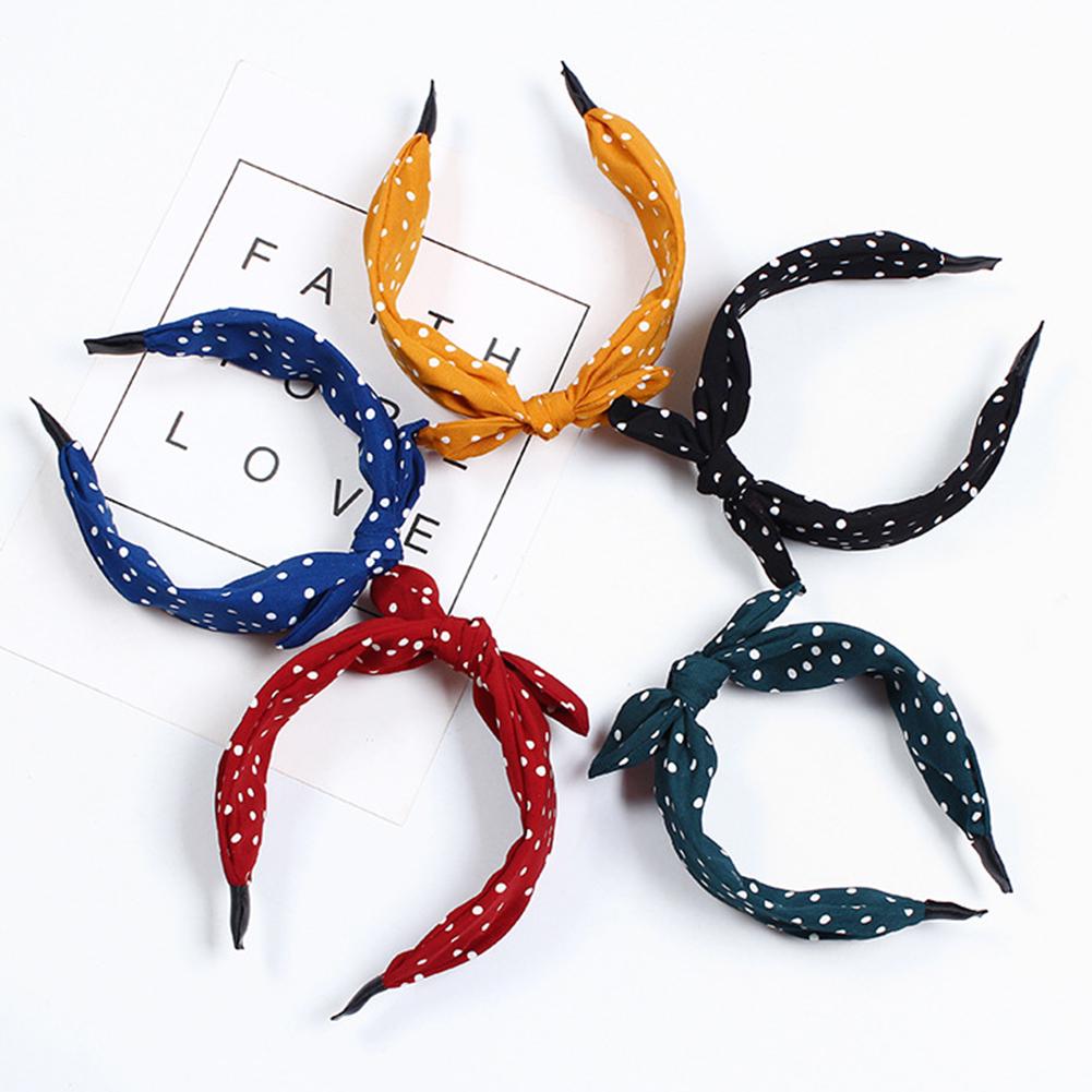 Sweet Polka Dot Print Bowknot Hair Hoop Women Wide Band Cloth Headband Headwrap Hair Decor