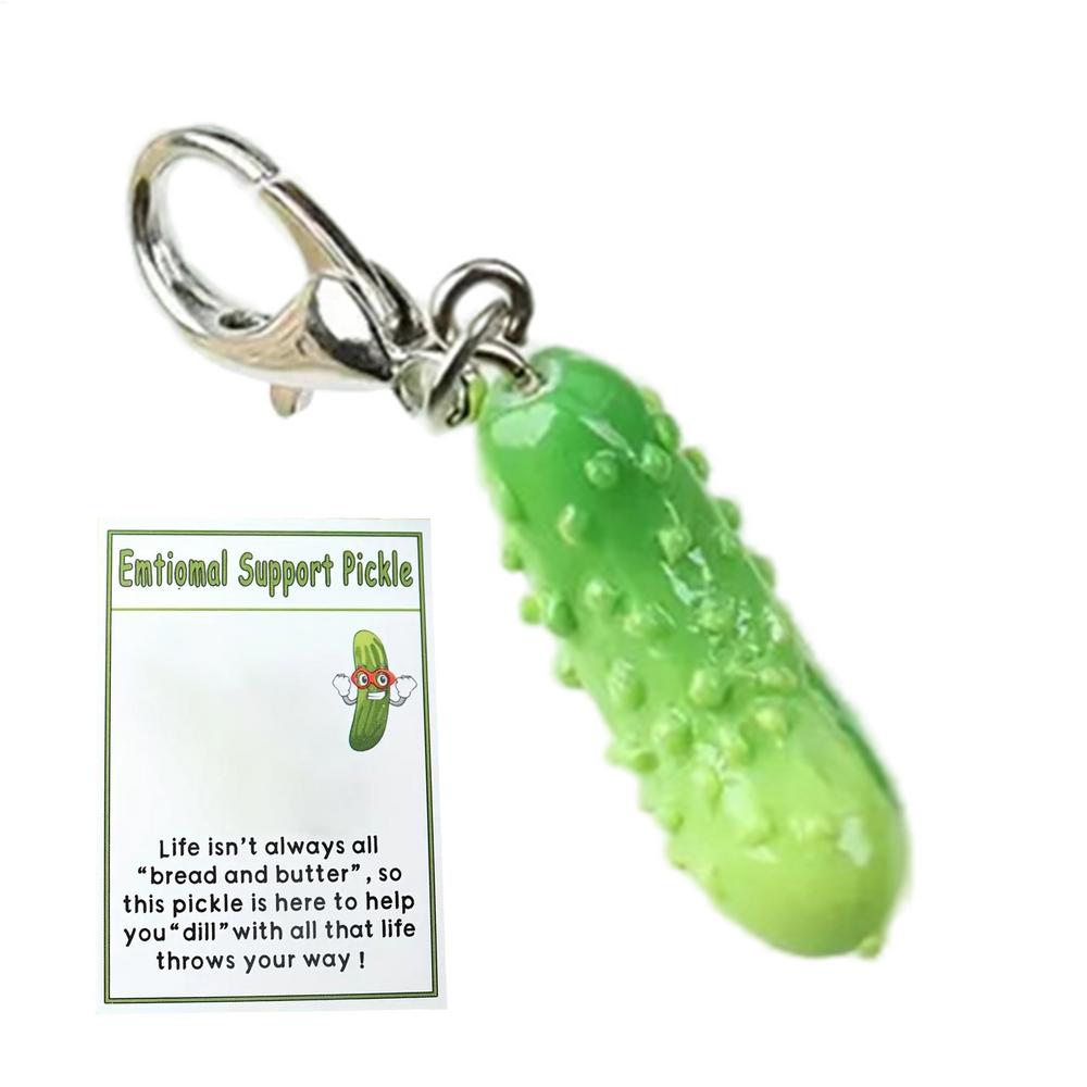 lucky pickle keychain Mini Cucumber Resin Charm with Emotional Support Funny Vegetable Keyring Bag Pendants Positive Pickle Gift