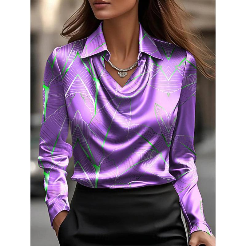 

2025 Темпераментный Принт Простая Блузка с Отложным Воротником Женский Топ S