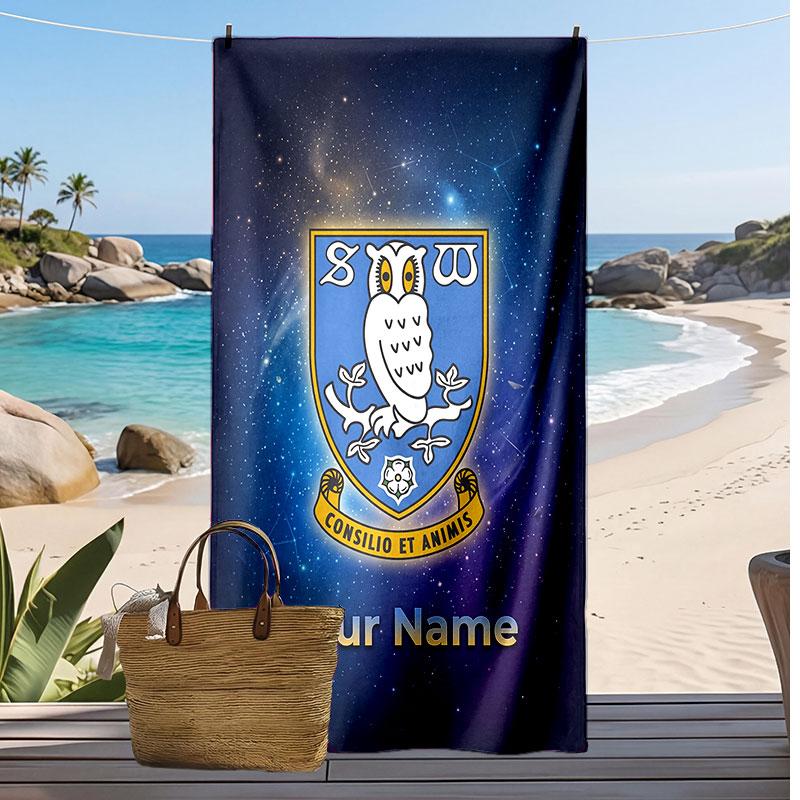 Sheffield Wednesday FC Personalisiertes Bedrucktes Strandtuch Fußballlogo Unterstützung Benutzerdefinierter Name Text Absorbierendes Handtuch Für Sport Reisen Besonderes Geschenk