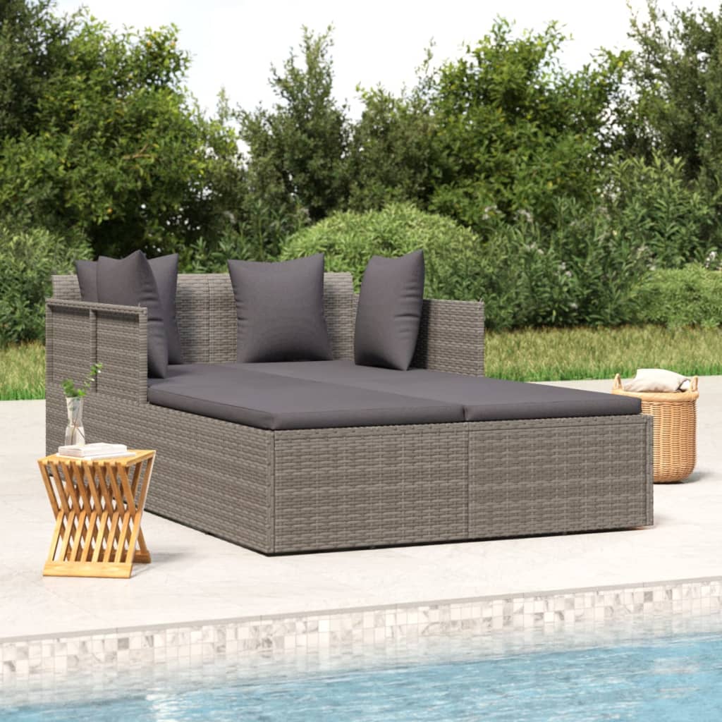 Grey Sun Lounger with Cushions 182 X 118 X 63 Cm Poly Rattan