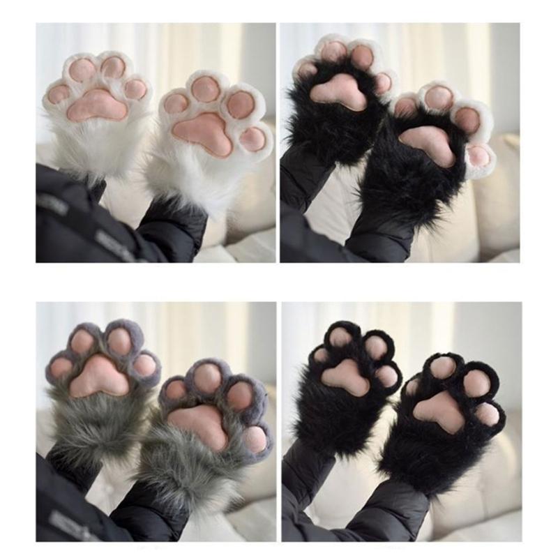 Pälsiga Djurtassar Handskar för Tonåringar Vuxna Kattassar Plyschhandskar Anime Vantar för Halloween Event Cosplay Kostym Rekvisita