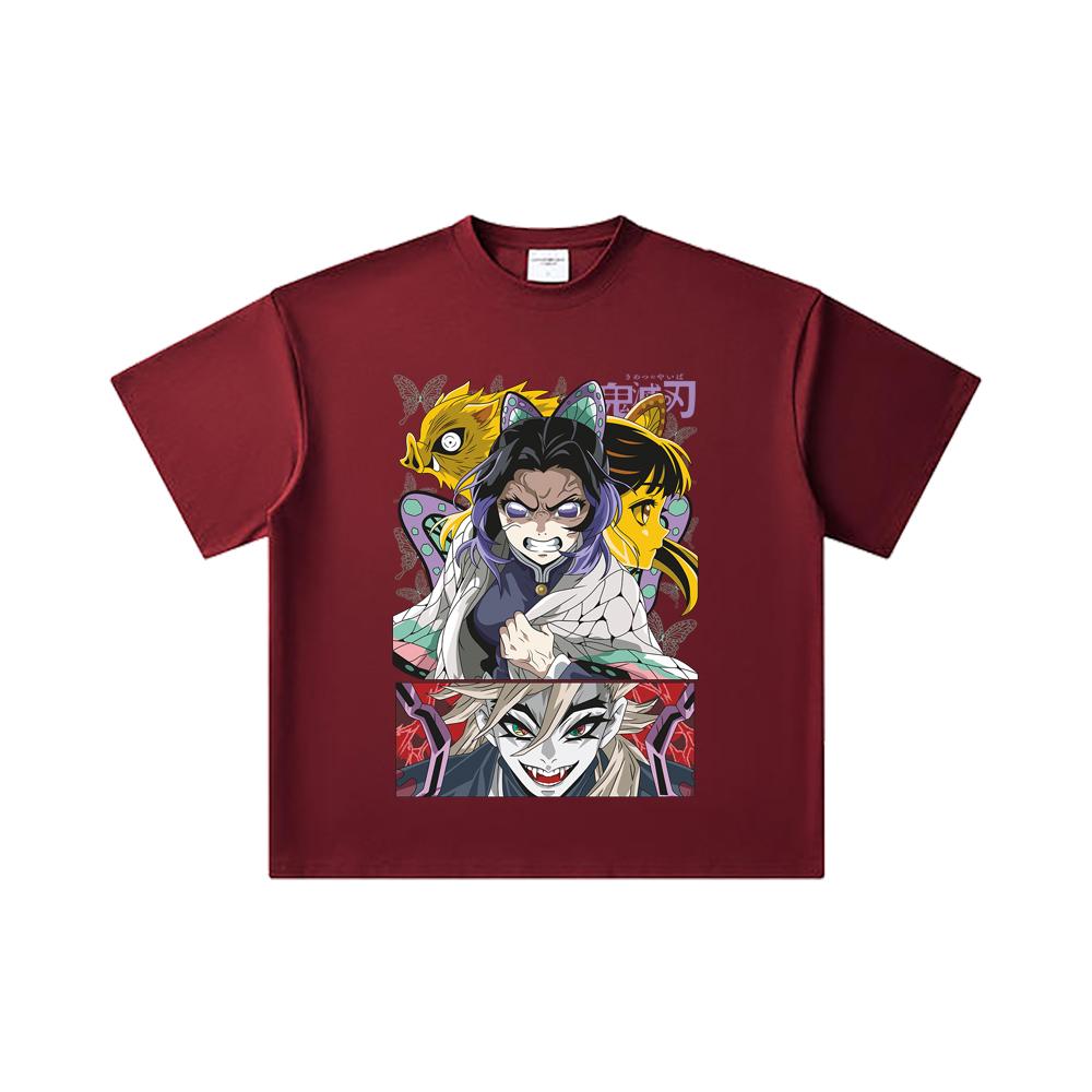 260 GSM Double Yarn 32 Count 100% Cotton Demon Slayer V119 Shinobu Print Unisex Heavy Cotton T Shirt