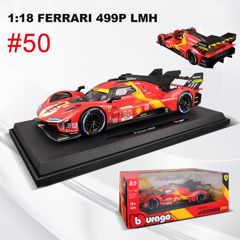 In Stock Bburago 1:18 Le Mans 24h Ferrari 499p No.24 No.50 Bo.51 Coated Simulation Alloy Miniature Model Custom Kid Toy Gift