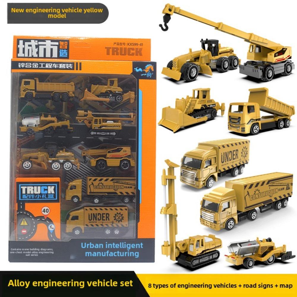 Auto Auto 1: 64 8 stuks/set Legering Bouwvrachtwagen Speelgoed Schaalmodel met Mat Voertuigen Tractor Graafmachine Speelgoed voor Kinderen Jongens Meisjes