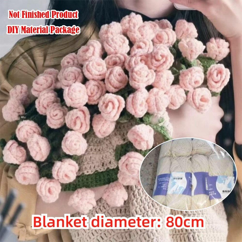 Creative DIY Rose Bouquet Blankets 110cm Handmade Crocheted Flower Bouquet Blanket Crochet Kit Lily of The Valley Blankets Gift