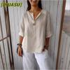 Women's Fashion Casual Solid Color Print 3/4 Sleeves V Neck Blouses & Shirts International Design