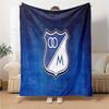 Blue And White Shield Millonarios Flannel Blanket, Soft Polyester, Modern Design, All-Season for Camping, Travel, Gifts for holidays or birthdays