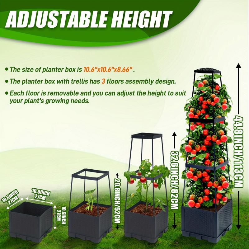 44.8Inch Tomato Planting Box with Climbing Frame Self-Watering Trapezoidal Support Tomato Cage for Courtyard Balcony Climbing Pl