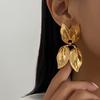 Ingemark Vintage Textured Leaf Stud Earrings for Women Charm Geometric Piercing Earring Fashion Party Banquet Jewelry Accessorie