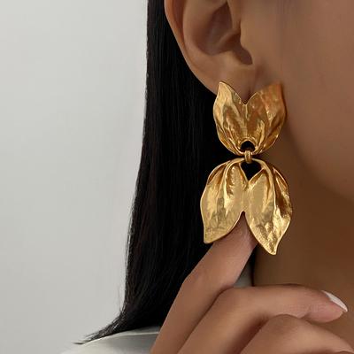 Ingemark Vintage Textured Leaf Stud Earrings for Women Charm Geometric Piercing Earring Fashion Party Banquet Jewelry Accessorie