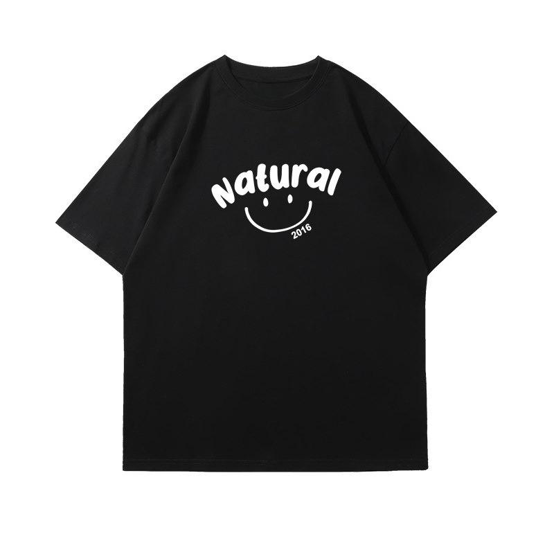 Japan And South Korea Fashion Brand Simple Natural Smiling Face Tshirt Unisexs Summer Cotton With Short Sleeve Shirt