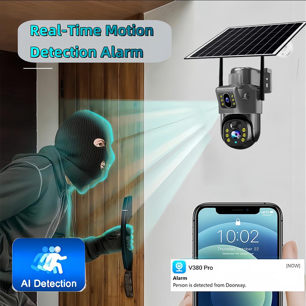 Câmera 4K 8MP WIFI Solar Outdoor Dual Lens PTZ HD AI Auto Tracking Segurança CCTV Bateria embutida Vigilância sem fio