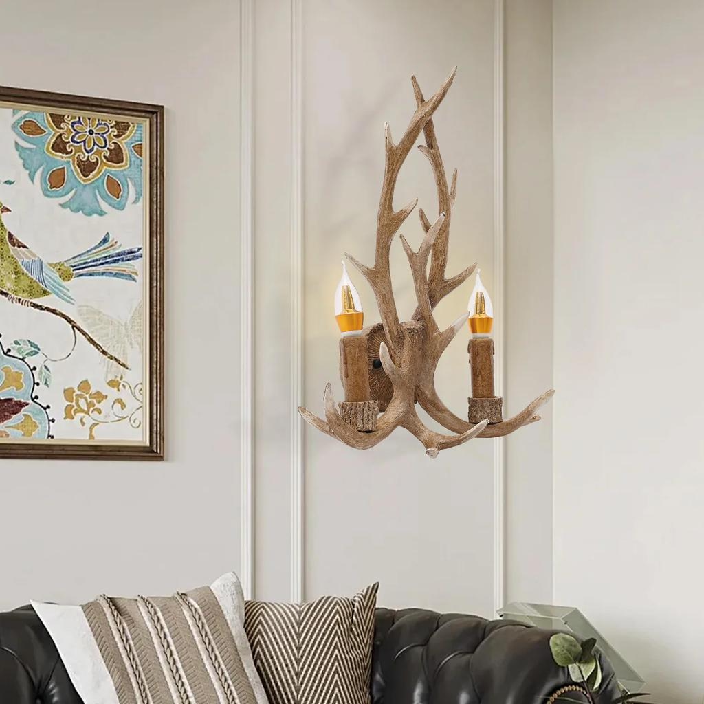 Bymaocar Energy-Efficient LED Antler Wall Lamp, E14 Bulb Base, Indoor Lighting Fixture for 32.29-53.82ft², Bedroom & Hotel Decor