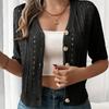 Knitted Women's Hollow-out Cardigan for Summer Women's Hollow-out Short Sleeve Cardigan Coat Short Sleeve Button Down Knit Jacket Hollow-out Design