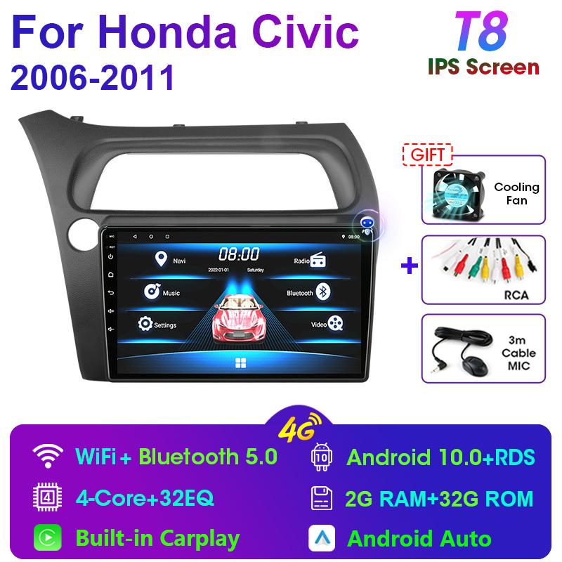 2 Din Android 11 Car Radio For Honda Civic Hatchback 2006-2011 Multimedia Video Player Navigation GPS 4G Carplay Auto Stereo RDS