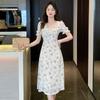 Mote fransk blomsterkjole for kvinner Chiffon søt kortermet sommerkjole Festantrekk Bodycon Lang kjole Robe 25395
