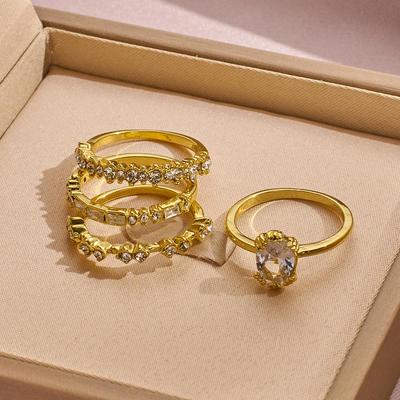 Νέο Ευρωπαϊκό & Αμερικανικό Πολυτελές Σετ Κοσμημάτων: Σετ Ζιργκόν σε Σχήμα Λουλουδιού Τεσσάρων Τεμαχίων για Αρραβώνα & Επέτειο