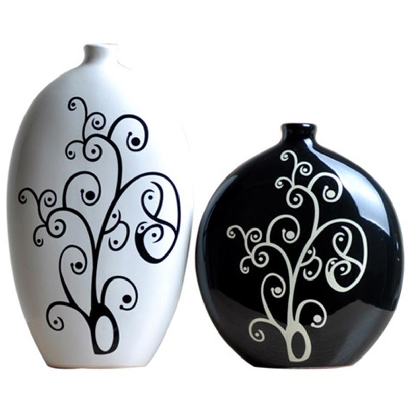 Modern Minimalist Black and White Vase Ornaments Home Use Living Room Tabletop Cafe Dry Flower Arrangement Vase Ornaments Decoration