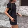 Jesień Nowa Elegancka Czarna Sukienka Damska o Kroju A Slim Modna Brązowa Mini Sukienka z Bufiastymi Rękawami na Zamek Kobieca Szykowna Wieczorowa Sukienka na Imprezę