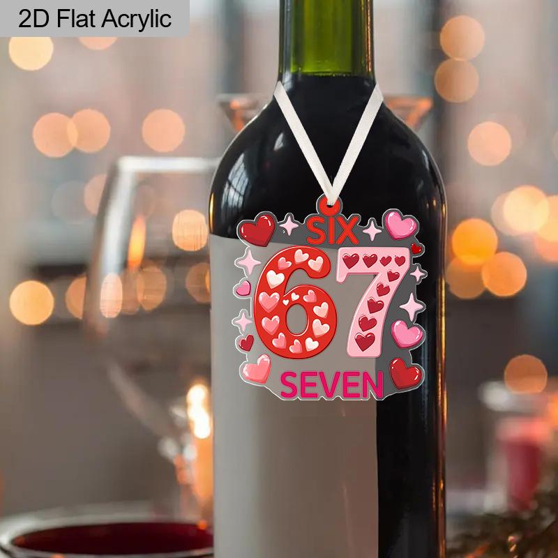 Happy Valentine's Day, 67 Six Seven Sign, Pink Love Heart Pattern, Acrylic Pendant, Party Holiday Decor, Home Decor, Window Pendant Decor, Decor Sign
